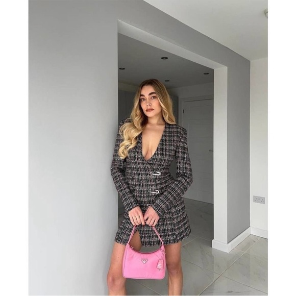 Zara Blazer Jacket Dress Tweed Wrap Style Pins Jewel Bloggers Fav - Picture 2 of 2